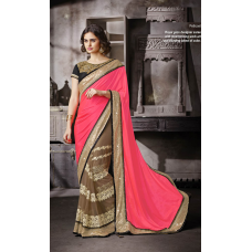 Exquisite Pink Colored Sequins Bordered Chiffon Net Saree 